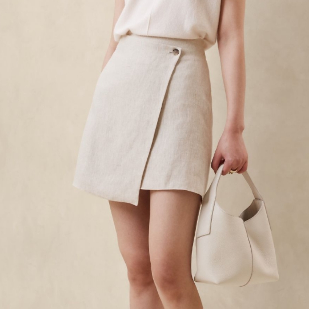 Banana Republic Linen Wrap Cream Mini Skirt Misses Size 4